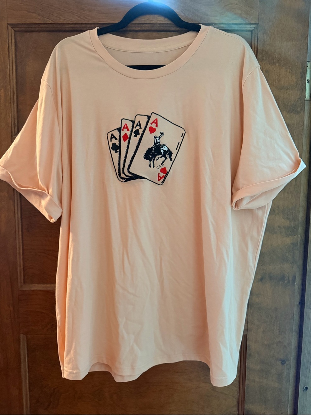 Peach Graphic Tee with Playing Card Design
